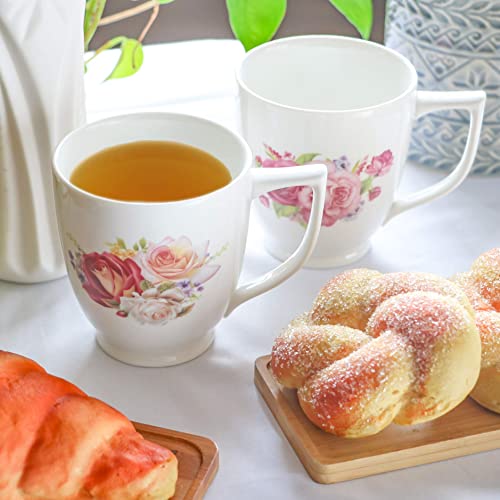 Qch Teagas Porcelain Floral Tea Cup Set Rose Peony Cups Coffee Mugs For Women Latte Cups Set Of 6/16 Oz #TOP5