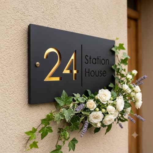 Image of Personalized Waterproof Luxury Door Name Plates for Home Entrance (15x30 Cm) with 3D Letters- Ideal for Home, Office and Outdoor Entrances With Stainless Steel Screws || Door name plates (Black&Gold)