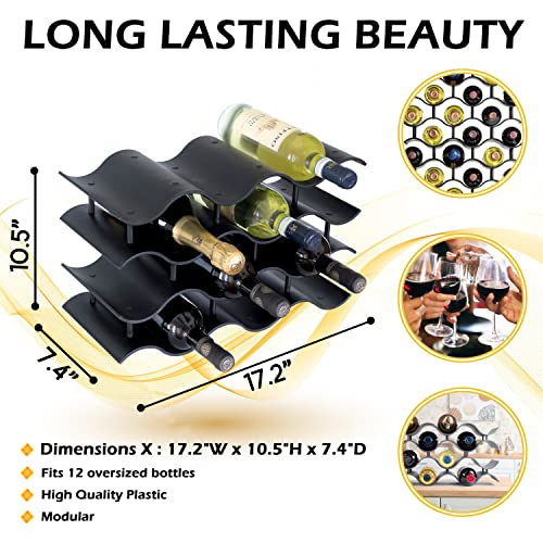 Bariboo Wave Wine Bottle Holder - Wine Rack Inserts For Cabinet That Fits 12 Bottles, Premium Plastic Countertop Wine Rack (Black, L) #TOP3