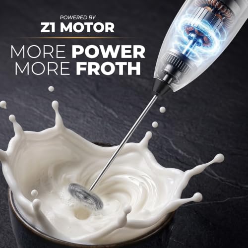 Image of Zulay Kitchen Powerful Milk Frother Wand With Duracell Batteries - Ultra Fast Handheld Drink Mixer - Electric Whisk Foam Maker for Coffee, Lattes, Cappuccino & Matcha - Z1 Motor - Exec White & Black