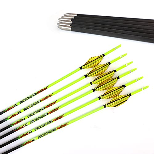 ACCMOS 32 ＂Flecha de Carbono Puro, Spine 700 ID 4,2 mm Tiro con Arco Flechas Pluma Espiral, para Juventud Aldult Arco Compuesto Arcos Recurvos Caza y Práctica de Tiro (6pcs Spine 700 Yellow)
