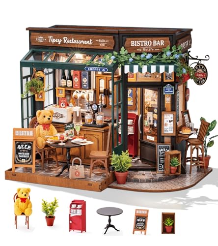 Rolife DIY Miniature Coffee Bar Dollhouse Kit Creative Gift for Adults