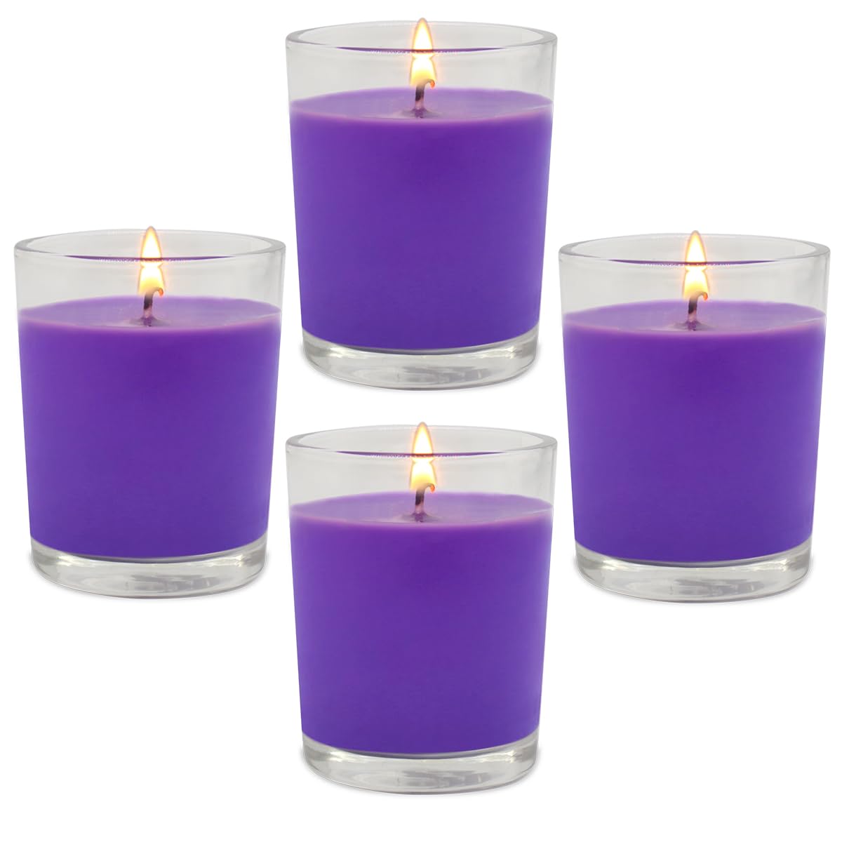 4 Packs Unscented Purple Votive Candles in Glass, 2 Inch Natural Soy Wax Scentless Candles for Wedding Party Home Holidays Relaxation Spa, 12-15 Hour Burning Time