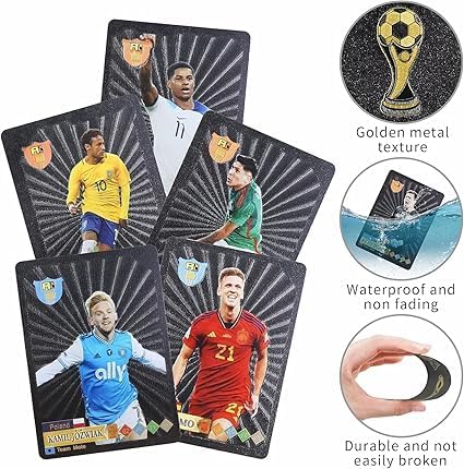 Image of Champions League Football Collector Cards - 55 PCS Unofficial Trading Card Game Pack For Kids & Fans | Soccer Cards For Boys, Girls, Gifting (Football Black)