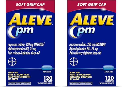 Image of Aleve PM Sleep Aid Plus Pain Reliever Caplets,Naproxen Sodium & Diphenhydramine HCl,Nighttime,120 Count (Pack of 2)