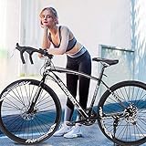 Road Bike Mountain Bicycle, HAIWAI 2021 New Road Bike 700c Bicycle Cycling for Mens or Womens with 21 Speed Disc Brakes&Full Suspension - 【US Warehouse Shipment】 (Black)