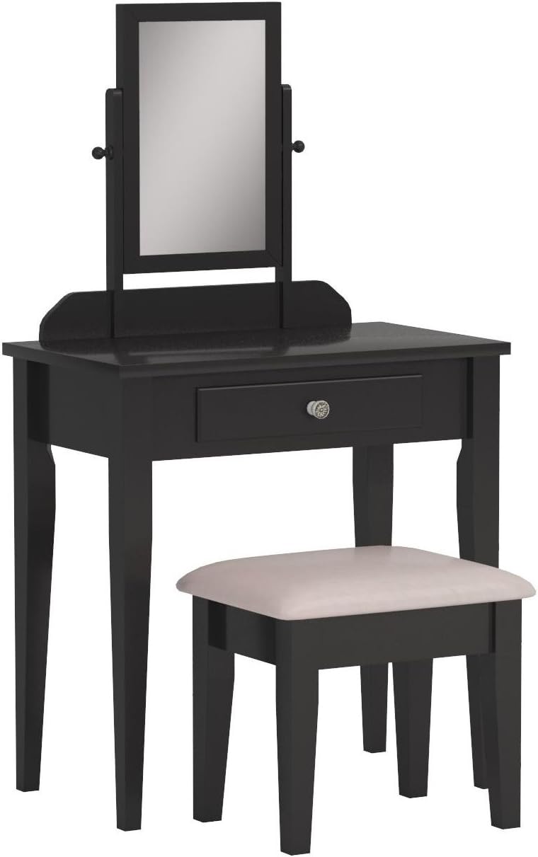 Crown Mark Iris Vanity Table/Stool, White Finish with Beige Seat (2208SET-WH)