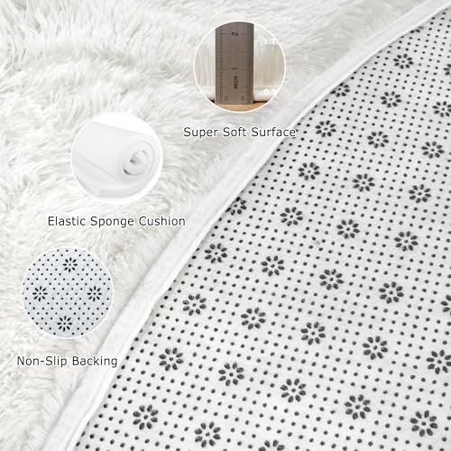 Round Cream Fluffy Rug - 3FT Super Soft Circle Rug for Kids & Nursery - Shaggy Plush Fuzzy Carpet for Boys & Girls Rooms