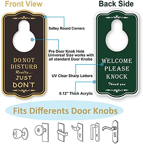 Do Not Disturb Door Sign, Welcome Please Knock Door Hanger Sign, Double Sided Acrylic Sign for Office Hotel Store Home Meeting Room, 1 Pack