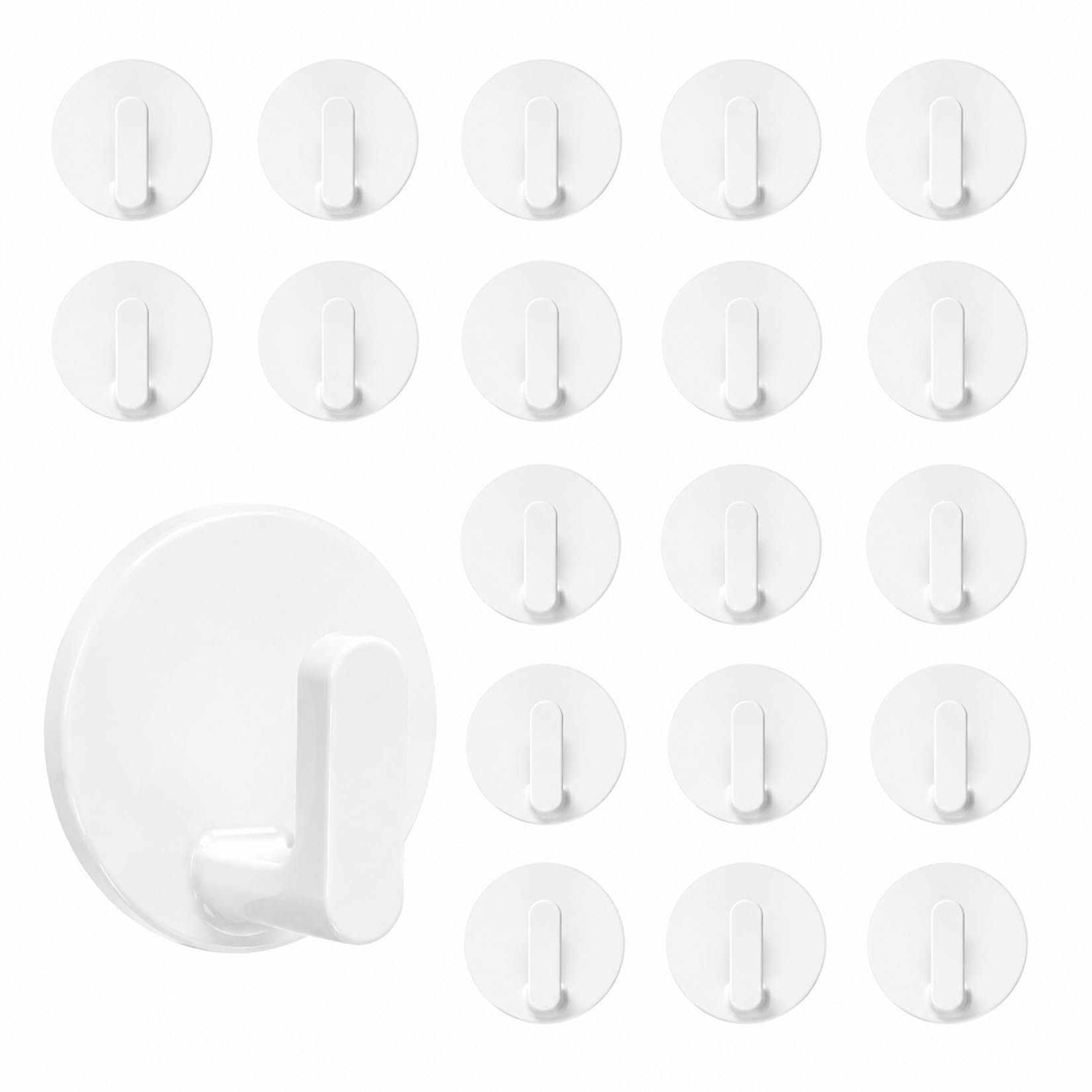 QSTZON 20 Pcs Self Adhesive Hooks White, Strong Sticky Hooks for Hanging, Round No Drilling Adhesive Wall Hookss, for Hanging Home Bathroom Kitchen Decor Utensils Coats Towels Clothes
