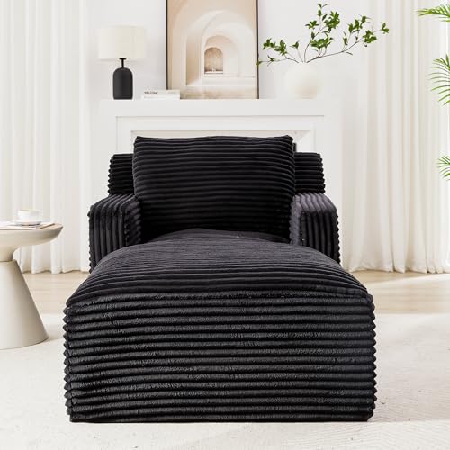 Image of KEIKI 65.4 inch Indoor Single Chaise Sofa, Corduroy Upholstered Lounger, Comfy Reading Chaise for Bedroom, Apartment, or Studio