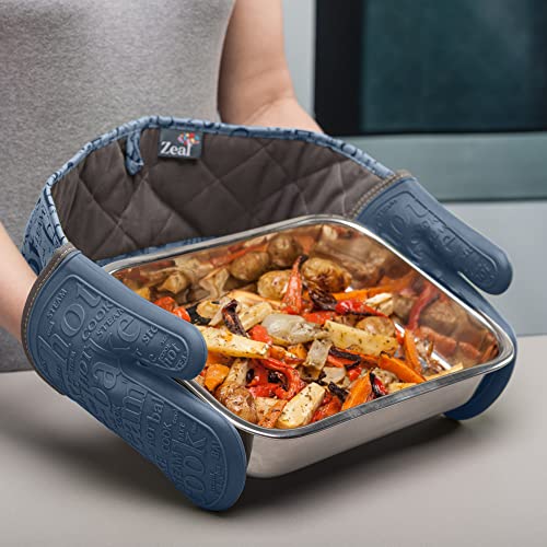 Zeal Silicone Double Oven Gloves, Heat, Steam and Water-Resistant Mitts with Quilted Fabric Inner - Image 2