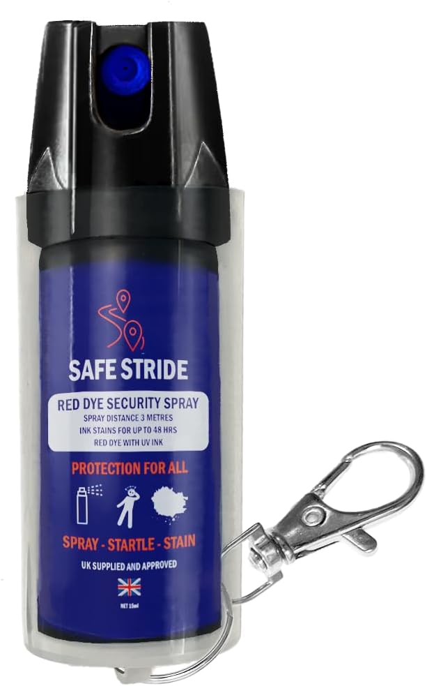 Self Defence Spray SafeStride Criminal Identifier Spray for Personal Protection (3m range) - Weapons UK Legal for Men & Women with UV Marking & Keychain 15ml