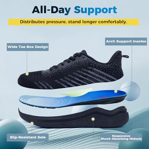Image of Walking Shoes for Men Arch Support Plantar Fasciitis Shoes Orthotic Tennis Sneakers for Foot Pain Relief
