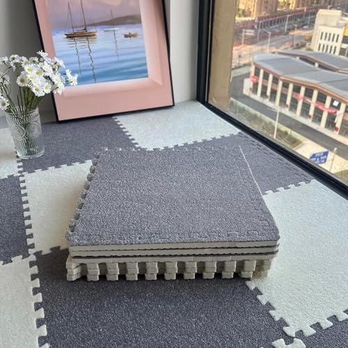 ハイハイカーペット 10 ピース/10 平方フィート 30 x 30 cm 正方形インターロッキング カーペット タイル ショートパイル フォーム パズル フロアマット(Light Gray+Beige)