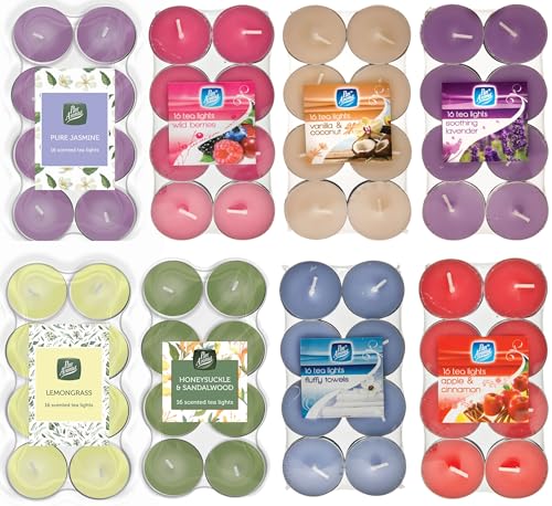 16 Pack Scented Tea Lights, Long Burning Tealights, Coloured Tea Lights, Long Burning Tealights, Air Freshener Candle Wax (16pk Apple & Cinnamon)