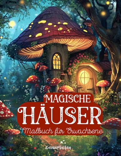 Magische Häuser - Malbuch für Erwachsene: Fantasy Ausmalbuch mit 50 traumhaften Motiven aus dem Märchenland: Mystische Feenhäuser, Schlösser, Pilzhäuser Grayscale
