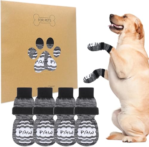 BINGPET 犬 靴下 犬用靴下 滑り止め 4個セット 肉球保護 犬の靴下 柔らかい 脱げない ペットソックス マジックテープ付き 防寒 転倒防止 室内 屋内用 通気性 伸縮性 介護 老犬 サポート 舐め防止 抜けにくい かわいい おしゃれ 小型犬 中型
