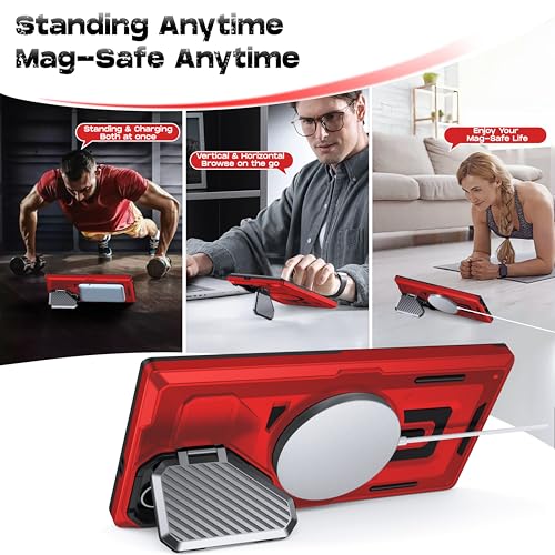 Coque Samsung S23 Ultra rouge militaire antichoc avec support intégré MagSafe