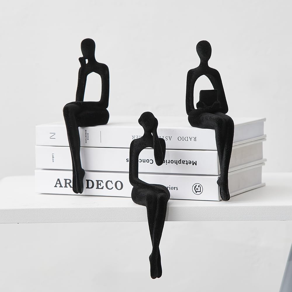XINXUAN Statue Home Decor - Modern Bookshelf & Desk Decor - 3 Piece Set (Flocking - Black)
