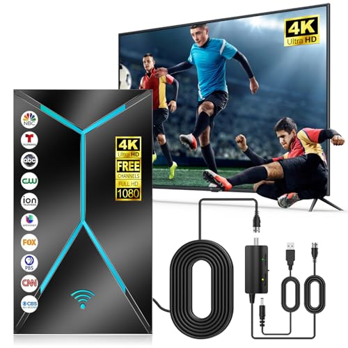 Antenne TV intérieure et extérieure 4K 8K avec amplificateur longue portée 600 km