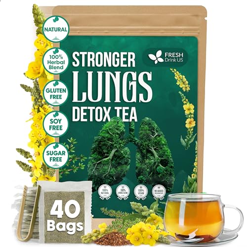 FreshDrinkUS, StrongerLungs 40 Tea Bags - Mullein Leaf, Ginseng, Elderberry,