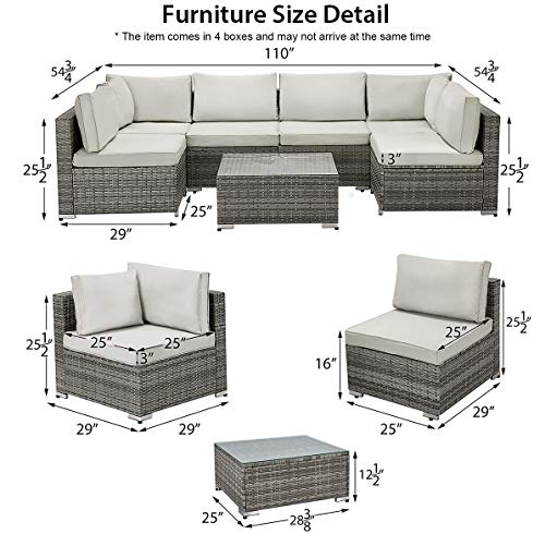 image for U-MAX 7 Piece Outdoor Patio Furniture Set, Gray PE Rattan Wicker Sofa 
