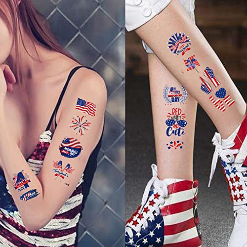4Th Of July Temporary Tattoo 10 Sheet Unique Images Independence Day Tattoo Stickers American Flag Eagles Hat Balloons Design Tattoos Memorial Day Body Face Art Sticker Supplies #TOP4