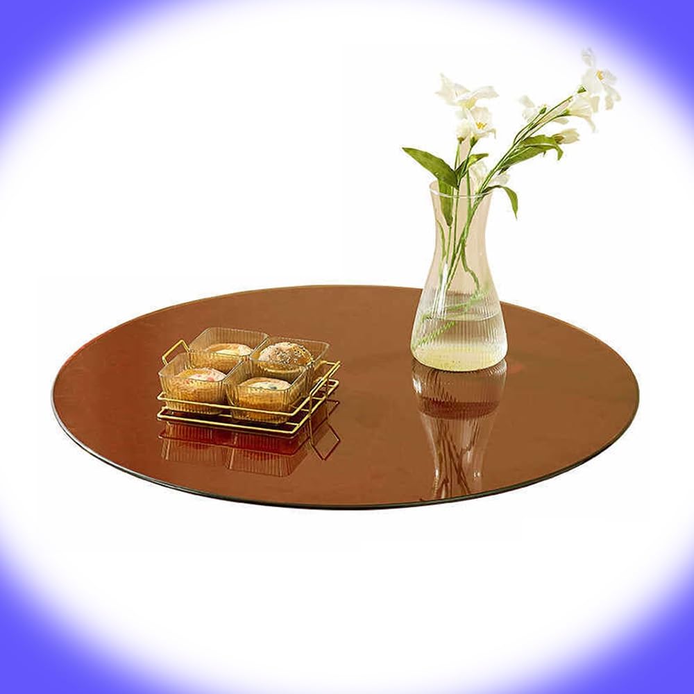 Plateau en verre trempé d'épaisseur 6mm rond 100cm marron pour table