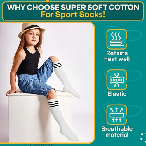 Soccer Socks Girls - 6 Pcs Cotton Knee High Girl Soccer Sock 10-12 Years Old, Breathable & Soft Material, Easy to Wash, Elastic Long Socks for Girls-for Football, Basketball, Volleyball, Everyday Wear3
