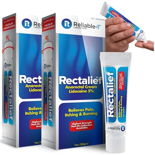 Rectalief 5% Lidocaine Hemorrhoid Cream (Max Non-RX Strength) Reliable-1 Laboratories Soothing Anorectal, Numbing Hemorrhoidal Ointment - Pain, Itching, & Burning, Strongest OTC Anal Treatment, 2-Pack