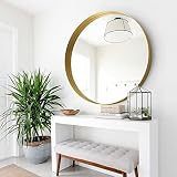 Glaucus Rund Spiegel Gold 70 cm Wandspiegel mit Metallrahmen HD Schminkspiegel, Modern Gold Spiegel für Flur, Wohnzimmer, Schlafzimmer, Badezimmer