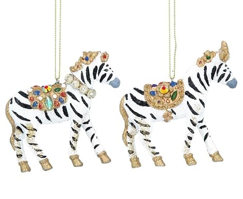 Gisela Graham Resin/Jewel Zebra Tree Hanging Decorations (Set Of 2)