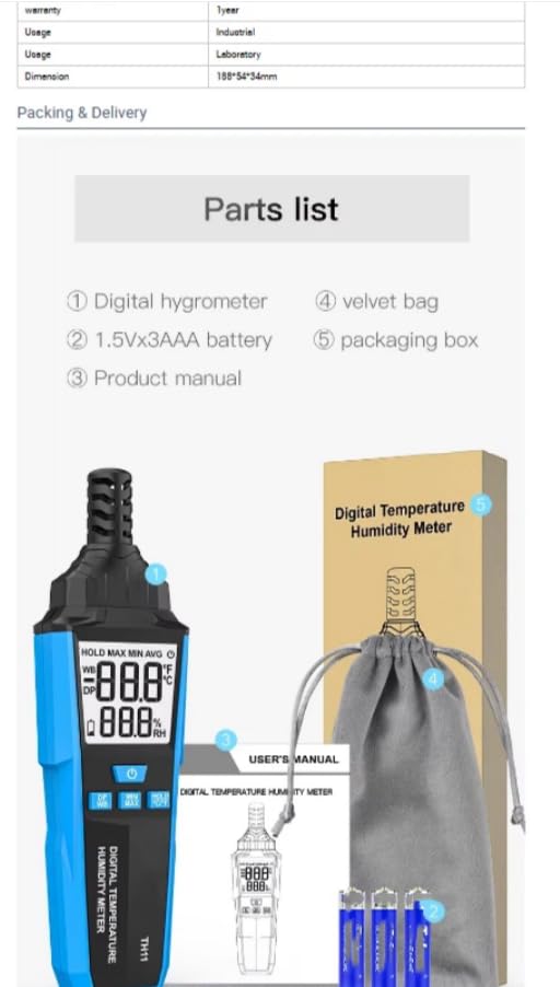T11 - Medidor digital de temperatura y humedad multifuncional LCD para cultivo de frutas y trigo para laboratorio