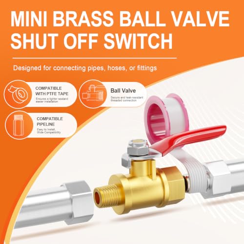 Image of GASHER 10PCS 1 /8 Inch Brass Mini Ball Valve, Shut Off Valve, 1 /8 Inch Male x Female NPT Thread Pipe Fitting