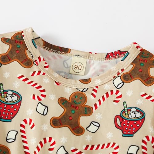 Toddler Girl Christmas Outfit Gingerbread Man Flared Sleeve Ruffled Dress Candy Cane Print Kids Xmas Dresses2