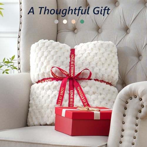 Image of Mr. Sandman Weighted Blankets for Adults Queen Size 15lbs, Warm Sherpa Fleece Throw Blanket for Sleep and Calm, Soft Cozy Heavy Bed Blanket with Jacquard Flannel, 80 x 87 Inches, Cream White
