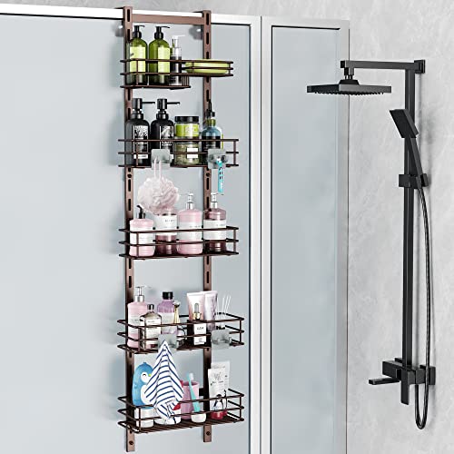 Orimade Over The Door Shower Caddy Adjustable 5 Tier Bronze,Bathroom Hanging Organizer Shelf Rustproof With 4 Hooks,Shower Basket With Soap Holder And Suction Cup (Us Patent Registered) #TOP12