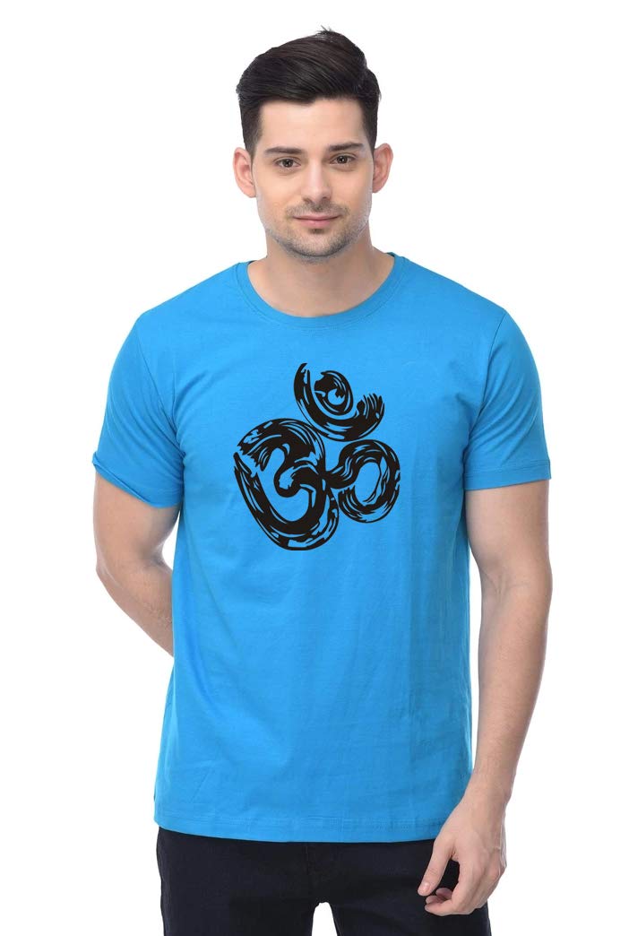 hreadMonk Men's Cotton Half Sleeves Round Neck OM Printed Tshirt