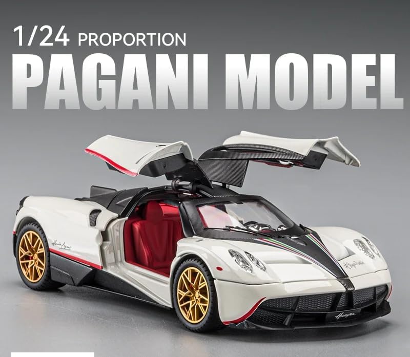 1/24 Big Pagani Toy Car Metal Pull Back Diecast Car with Openable Door and Sound Light, Gifts Toys for Kids (1/24 Big Pagani_White) 4