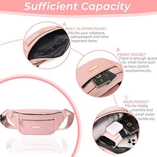Fanny Pack Fashionable Waist Bag Casual Travel Bum Bag with 3 Zipper Pockets for Women Men Sports Running Hiking Jogging (Pink) - Image 4