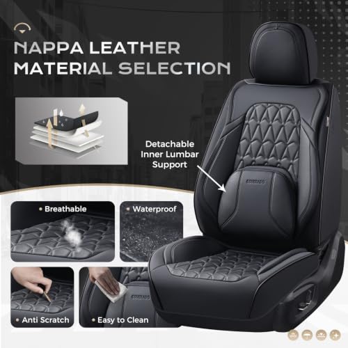 Image of Coverado Seat Covers, Car Front Seat Covers with Backrest, Nappa Leather Car Seat Protectors,Waterproof &Breathable,Anti-Slip Automotive Seat Cushion, Universal Fit for Most Vehicles