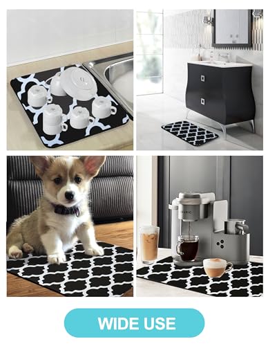 Image of Dish Drying Mat for Kitchen Counter, 12x19 Rubber Backed (Black Trellis)