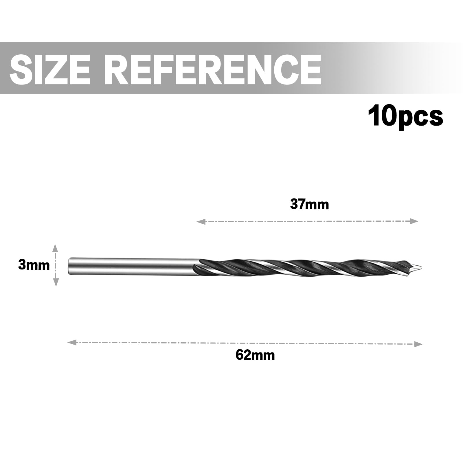 10 PCS Punte da Trapano per Legno 3mm, Punte per Legno, Set Professionale con Punta Elicoidale per Foratura Precisa di Legno, Plastica e Gomma