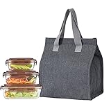 Dsplopk Kühltasche Picknicktasche Lunchtasche, klein faltbare Kühltaschen für Unterwegs, Mittagessen, Büro, Arbeit, Picknick, Ausflug Lebensmitteltransport(Grau)