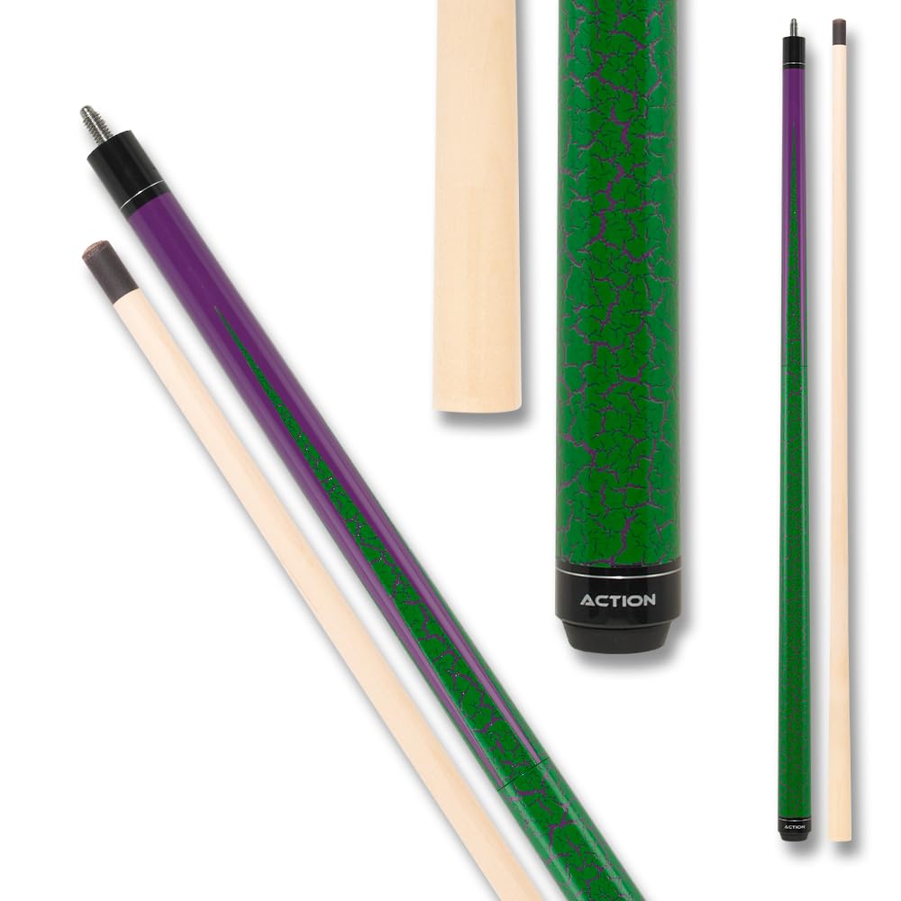 Action ACTBKH03 Chaos, Heavy Break Cue, Hardrock Maple Billiard Pool Stick – Purple & Green, 25oz