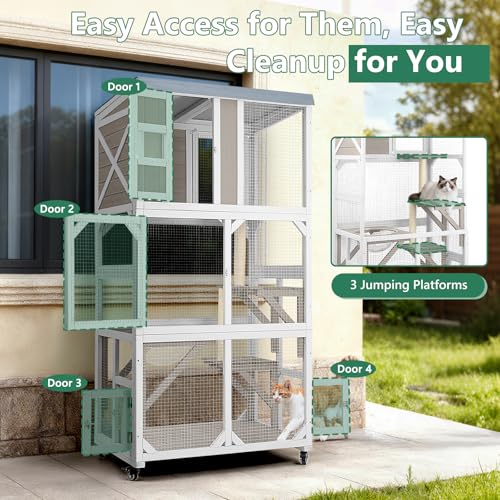Image of Portable 63 inch Catio with Wheels, Outdoor Cat Enclosure with Window Access