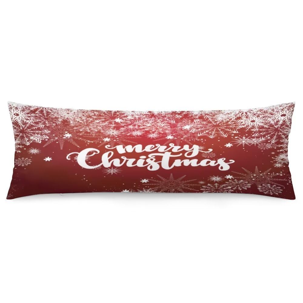 Merry Christmas Body Pillow Cover - Holiday Tree & Snowflake Design 20x54 Inch