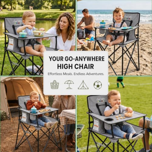 Image of ciao! baby Portable High Chair, for Travel and Camping, Grey Check