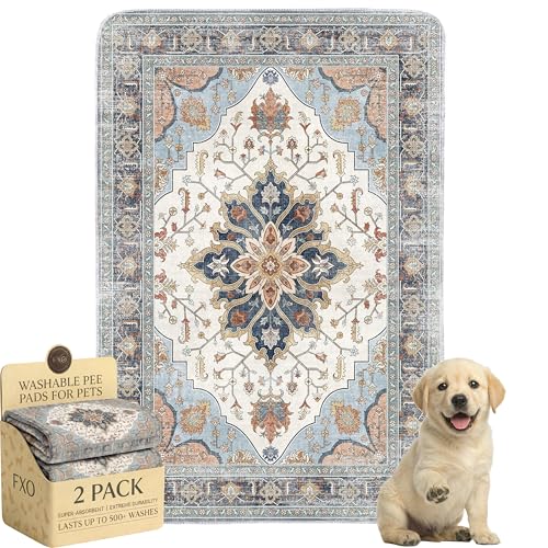 Image of Washable Pee Pads for Dogs,Great Urine Absorbent Reusable Puppy Training Pads,Waterproof,Leak-Proof & Non-Slip Potty Pads for Whelping,Crate,Playpen,Bed.(Blue Floral,24 inchx36 inch)
